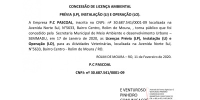 PRÉVIA (LP), INSTALAÇÃO (LI) E OPERAÇÃO (LO) - P.C PASCOAL