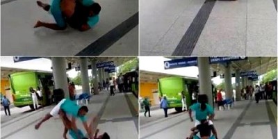 Homens saem na porrada em terminal por conta de 'espirro'; veja o vídeo