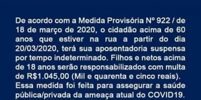 Medida provisória que suspende aposentadoria dos idosos que saírem às ruas é #fake