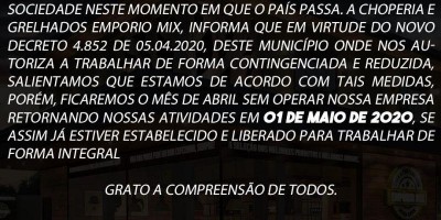 Por causa da Covid-19 Empório Mix só vai abrir em maio