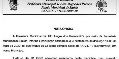 Alto Alegre confirma 2 casos de Covid-19 em pacientes que estiveram em Rolim de Moura,...