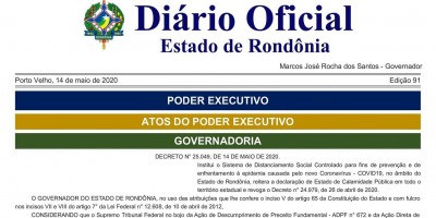 Governo de RO publica decreto implantando 'Distanciamento Social Controlado' e...