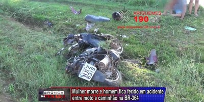 Mulher morre atropelada por caminhão na BR-364 em Ariquemes
