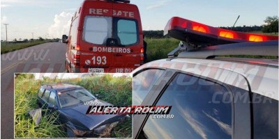 Motorista é socorrido pelos bombeiros após perder o controle do veículo e sair fora da...