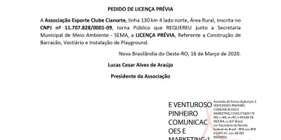 PEDIDO DE LICENÇA PRÉVIA - Associação Esporte Clube Cianorte