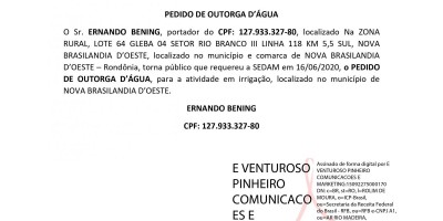 PEDIDO DE OUTORGA D’ÁGUA - ERNANDO BENING