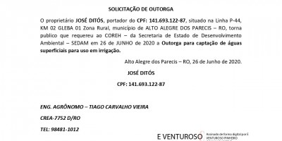 SOLICITAÇÃO DE OUTORGA - JOSÉ DITÓS