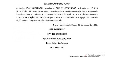 SOLICITAÇÃO DE OUTORGA - JOSE SKIERZINSKI