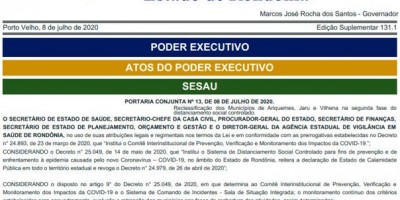 Em nova portaria, apenas Ariquemes, Jaru e Vilhena são reclassificados para Fase 02 do...