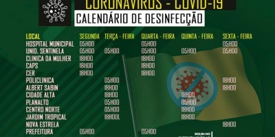 Semusa elabora calendário com ações de desinfecções diárias de combate a covid-19...