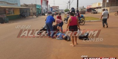 Mulher sofre fratura na perna em acidente na Avenida Norte Sul, em Rolim de Moura
