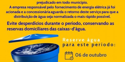 Águas de Rolim de Moura informa que o fornecimento de água será prejudicado em todo...