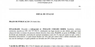 EDITAL DE CITAÇÃO - POLIANE COELHO SEBIM