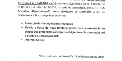 EDITAL DE CONVOCAÇÃO - 001/2020