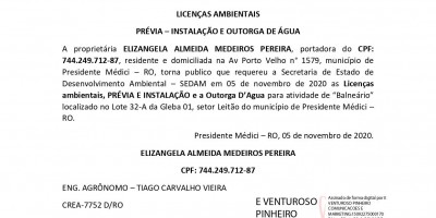 LICENÇAS AMBIENTAIS - ELIZANGELA ALMEIDA MEDEIROS PEREIRA