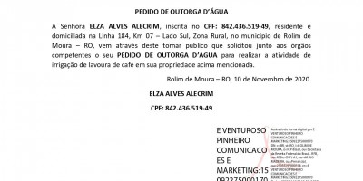 PEDIDO DE OUTORGA D’ÁGUA  - ELZA ALVES ALECRIM