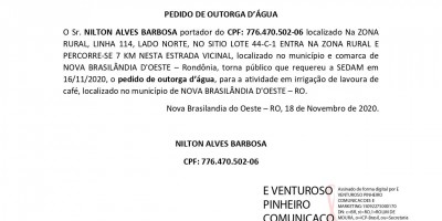 PEDIDO DE OUTORGA D’ÁGUA - NILTON ALVES BARBOSA 