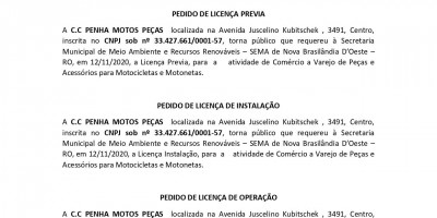 PEDIDOS DE LICENÇAS - LP - LI - LO - C.C PENHA MOTOS PEÇAS  