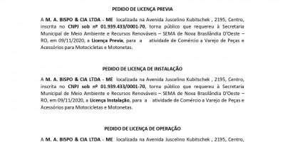 PEDIDOS DE LICENÇAS - M. A. BISPO & CIA LTDA - ME  