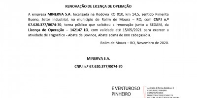 RENOVAÇÃO DE LICENÇA DE OPERAÇÃO  - MINERVA S.A
