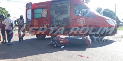 Motociclista sofre fratura exposta após colisão com outra moto, em Rolim de Moura