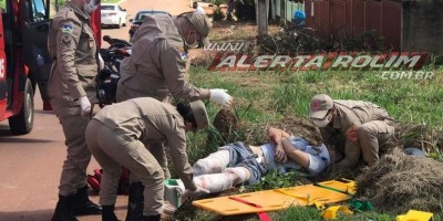Motociclista fica gravemente ferido após colisão entre moto e carro em Rolim de Moura