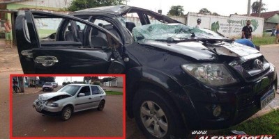 Duas pessoas ficam feridas após caminhonete capotar durante acidente em Rolim de Moura
