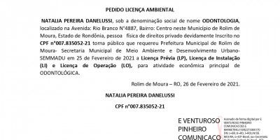 PEDIDO LICENÇA AMBIENTAL - NATALIA PEREIRA DANELUSSI