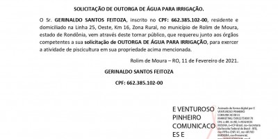 SOLICITAÇÃO DE OUTORGA DE ÁGUA - GERINALDO SANTOS FEITOZA