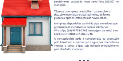 Comunicado: Abastecimento de água fica parcialmente paralisado após furto de cabos de...