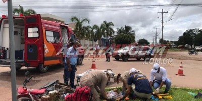 Adolescente de 17 anos fica ferida em acidente entre moto e carro em Rolim de Moura
