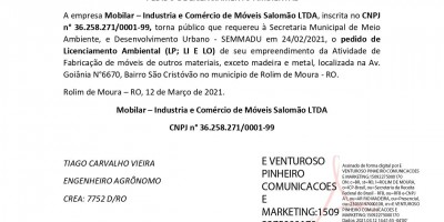 PEDIDO DE LICENCIAMENTO AMBIENTAL - Mobilar 