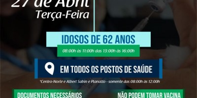 Pessoas com 62 anos e profissionais de Educação Física serão vacinadas contra...