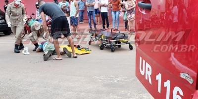 Motociclista fica ferido em acidente de trânsito no Centro de Rolim de Moura