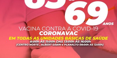 Segunda dose da Coronavac para idosos de 65 a 69 anos ocorrerá na sexta-feira (21) em...