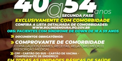 Pessoas com idade entre 40 a 54 anos, com comorbidades, serão vacinadas contra covid-19...
