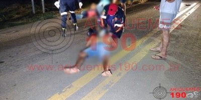 Motociclista e passageiro são atropelados por caminhonete na BR-421 em Ariquemes