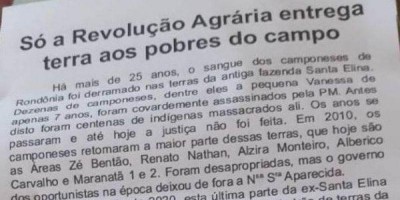 Pimenta Bueno: cartas são entregues em residências convocando famílias para invadirem...
