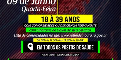 Pessoas com idade entre 18 a 39 anos, com comorbidades, serão vacinadas contra covid-19...