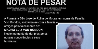 Nota de Pesar pelo falecimento do senhor Mauro Luiz Von Rondon, vítima de covid-10