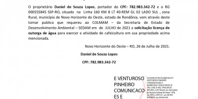 SOLICITAÇÃO DE OUTORGA DE ÁGUA - Daniel de Souza Lopes