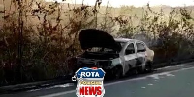 Veículo é destruído pelo fogo na BR-364 próximo de Vilhena