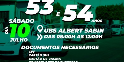 Rolim de Moura: Vacinação contra covid-19 para pessoas com 53 e 54 anos acontece neste...