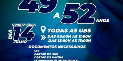 Rolim de Moura: Vacinação contra covid-19 para pessoas com idade entre 49 a 52 anos...