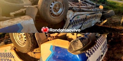 Viatura da PM capota e policiais ficam feridos após pneu estourar; veja o vídeo