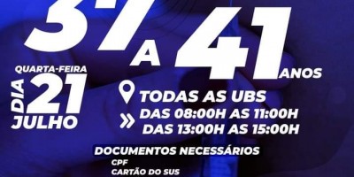 Rolim de Moura: Vacinação contra covid-19 para pessoas com idade entre 37 a 41 anos...