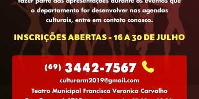 Rolim de Moura: Departamento de Cultura abre inscrições para projetos de música e...