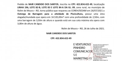 OUTORGA DE BARRAGEM - NAIR CANDIDO DOS SANTOS