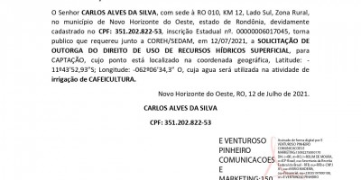 SOLICITAÇÃO DE OUTORGA - CARLOS ALVES DA SILVA