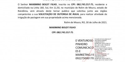 SOLICITAÇÃO DE OUTORGA DE AGUA  - MAXIMINO BOLDT FILHO